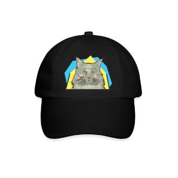 Langhaarige süße Katze schaut überrascht - Baseballkappe - Schwarz/Schwarz - Vorne