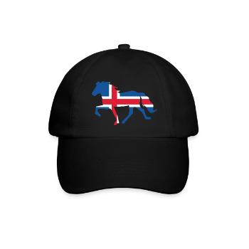 Tölltende Isländer mit isländischer Flagge - Baseballkappe - Schwarz/Schwarz - Vorne