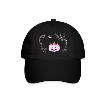 Einhornkürbis- Rosa Kürbis als Einhorn verkleidet - Baseballkappe - Schwarz/Schwarz - Vorne