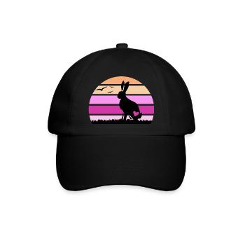 Hase "glücklicher Klopfer hoppelt" Hasenohr - Baseballkappe - Schwarz/Schwarz - Vorne