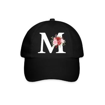 Roter Blumenbuchstabe M - Baseballkappe - Schwarz/Schwarz - Vorne