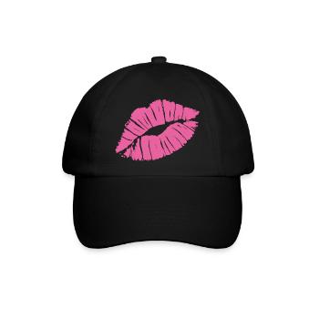Smooch Pink Lippenstift Kiss Mark Love Statement T-Shirt - Baseballkappe - Schwarz/Schwarz - Vorne