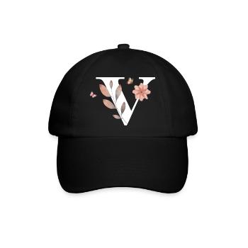 Buchstabe v Wildblumen Aquarelle - Baseballkappe - Schwarz/Schwarz - Vorne