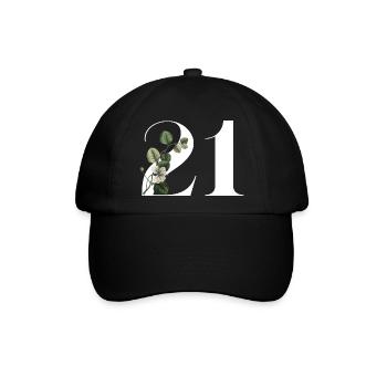 Nummer 21 Blumengrün -21. Blumengeburtstag - Baseballkappe - Schwarz/Schwarz - Vorne
