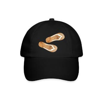 Flip Flops Holz Latschen Urlaub Natur Fun Sommer - Baseballkappe - Schwarz/Schwarz - Vorne