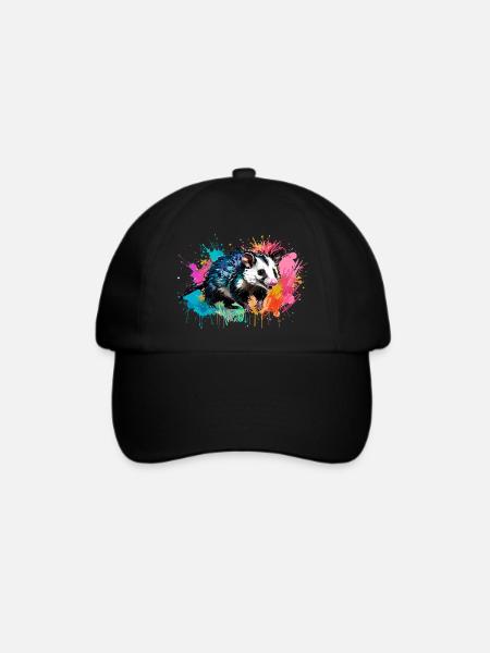 Opossum, ilustration,Beutelratte, bunt, Graffiti - Baseballkappe - Schwarz/Schwarz