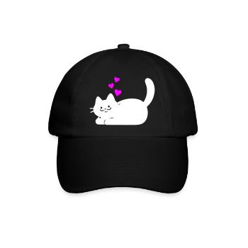 Liegende Katze mit Herzen Weiß - Baseballkappe - Schwarz/Schwarz - Vorne