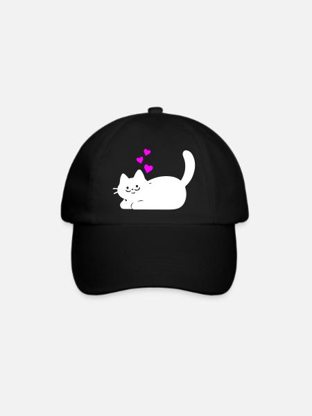 Liegende Katze mit Herzen Weiß - Baseballkappe - Schwarz/Schwarz