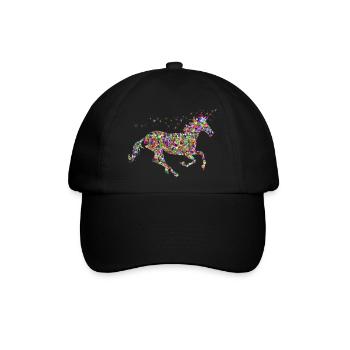 buntes mythisches springendes glitzer Einhorn - Baseballkappe - Schwarz/Schwarz - Vorne