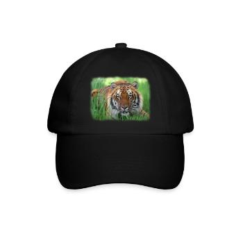 Tiger im Gras - Baseballkappe - Schwarz/Schwarz - Vorne