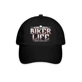 biker life skull shirt - Baseballkappe - Schwarz/Schwarz - Vorne