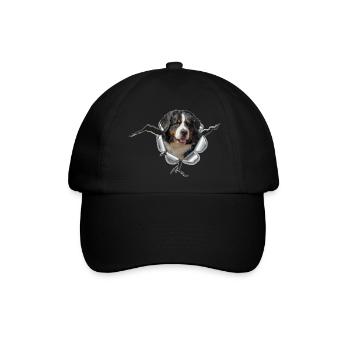 Berner Sennen Hund im *Metall-Loch* - Baseballkappe - Schwarz/Schwarz - Vorne