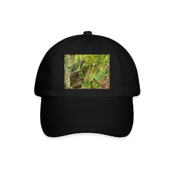 Waldstumpf mit Moos und Farnen - Baseballkappe - Schwarz/Schwarz - Vorne