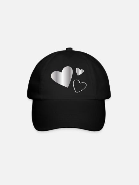 Herzen silber - Baseballkappe - Schwarz/Schwarz