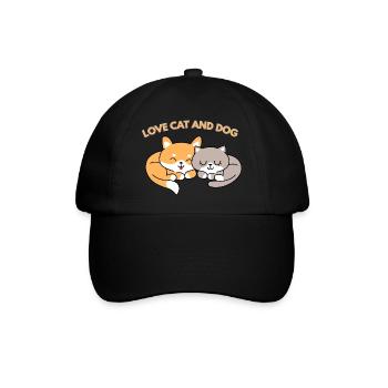 Liebe Katze und Hund - Baseballkappe - Schwarz/Schwarz - Vorne