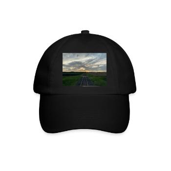 Eisenbahn fährt in den Abend - Baseballkappe - Schwarz/Schwarz - Vorne