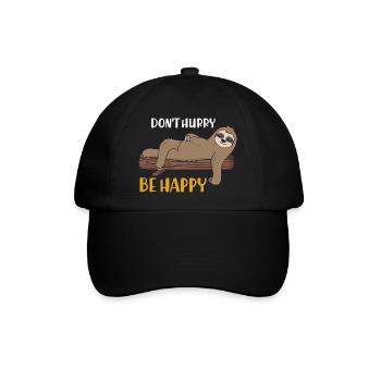 Dont Hurry Be Happy Faultier Schlafshirt - Baseballkappe - Schwarz/Schwarz - Vorne