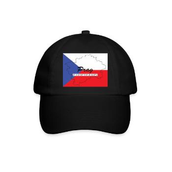 Prag - Hauptstadt mit GPS & Flagge - Baseballkappe - Schwarz/Schwarz - Vorne