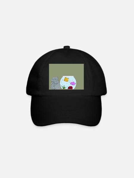 Cartoon Katze - Baseballkappe - Schwarz/Schwarz