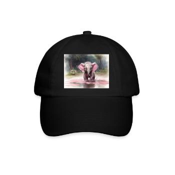 grauer Elefant mit rosa Ohren - Baseballkappe - Schwarz/Schwarz - Vorne