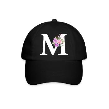 Lila Blumenbuchstabe m - Baseballkappe - Schwarz/Schwarz - Vorne
