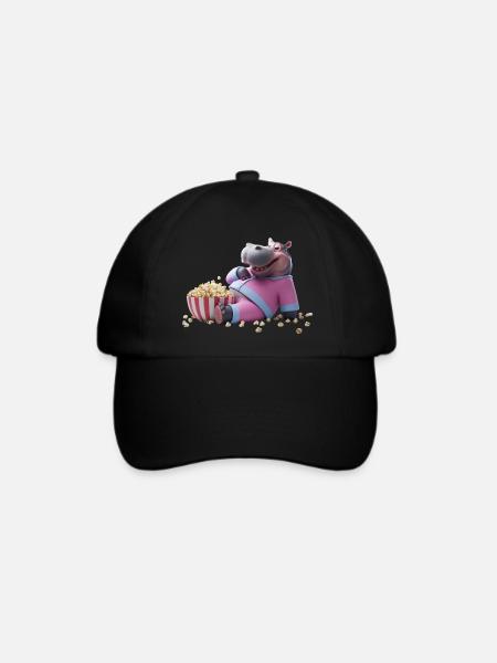 Nilpferd mit Popcorn - Baseballkappe - Schwarz/Schwarz