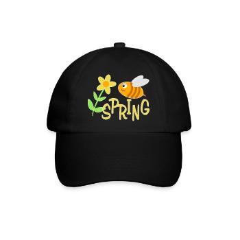 Fröhliche Bienchen mit Blumenmotiv - Baseballkappe - Schwarz/Schwarz - Vorne