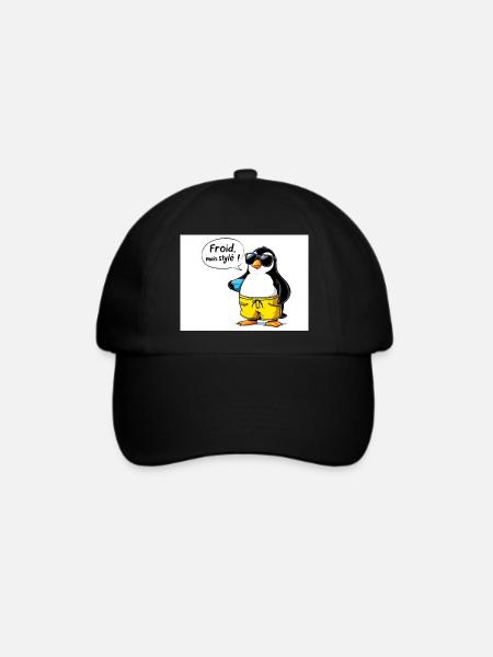 Stylische Pinguin Hülle mit Brille - Baseballkappe - Schwarz/Schwarz