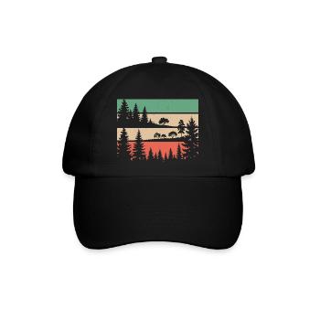 Retro Wald Natur Silhouette Bäume Motiv Wandern - Baseballkappe - Schwarz/Schwarz - Vorne