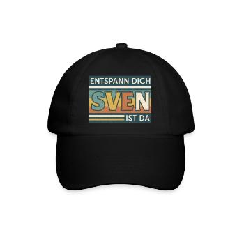 Entspann dich – Sven ist da! Retro Spruch - Baseballkappe - Schwarz/Schwarz - Vorne