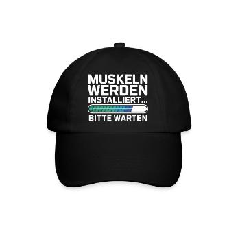  Muskeln Werden Installiert Bitte Warten Lustiger - Baseballkappe - Schwarz/Schwarz - Vorne