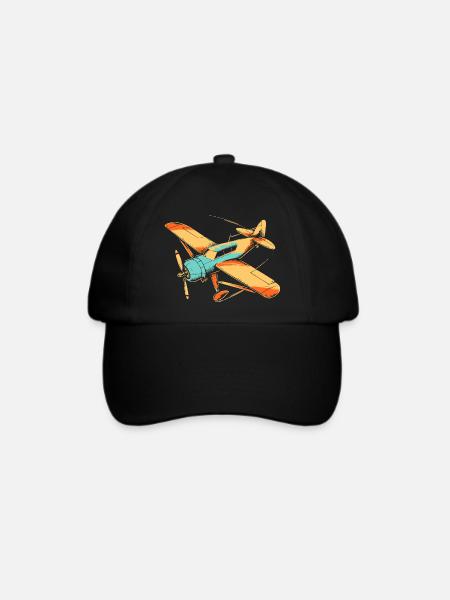 80er Jahre Propellerflugzeug - Baseballkappe - Schwarz/Schwarz