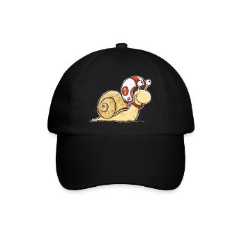 Vollgas Schnecke – Lustige Rennschnecke mit Helm - Baseballkappe - Schwarz/Schwarz - Vorne