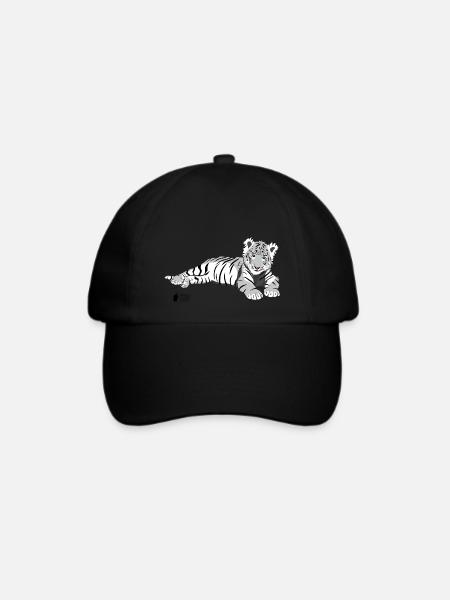Weißer Tiger liegend - Baseballkappe - Schwarz/Schwarz