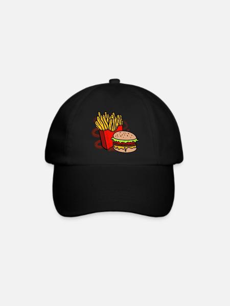Pommes und Burger - Baseballkappe - Schwarz/Schwarz