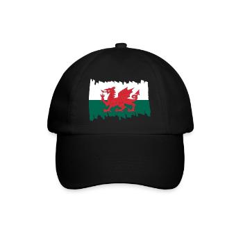 Wales National Flag - brush vertical - Baseballkappe - Schwarz/Schwarz - Vorne
