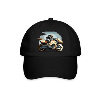 Eine Bikerin fährt das 8 Bit Motorrad der Zukunft - Baseballkappe - Schwarz/Schwarz - Vorne