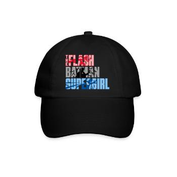The Flash Schriftzug Mit Batman Und Supergirl - Baseballkappe - Schwarz/Schwarz - Vorne