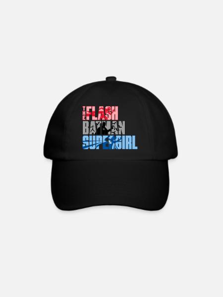 The Flash Schriftzug Mit Batman Und Supergirl - Baseballkappe - Schwarz/Schwarz