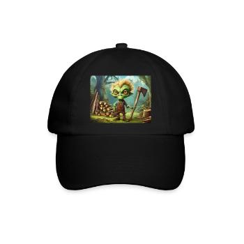 niedlicher kleiner grüner Retro-Außerirdischer schneidet Holzschnitt - Baseballkappe - Schwarz/Schwarz - Vorne