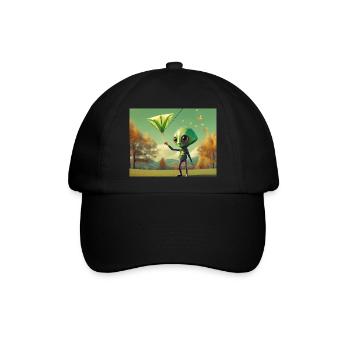 niedlich klein grün retro vintage alien fliegen einen drachen fliegen - Baseballkappe - Schwarz/Schwarz - Vorne