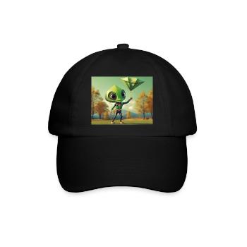 niedlich klein grün retro vintage alien fliegen einen drachen fliegen - Baseballkappe - Schwarz/Schwarz - Vorne