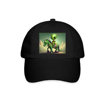 niedliches kleines grünes vintage alien reitet auf einem pferd - Baseballkappe - Schwarz/Schwarz - Vorne