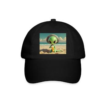 niedliche kleine grüne retro vintage alien sonnenbaden - Baseballkappe - Schwarz/Schwarz - Vorne