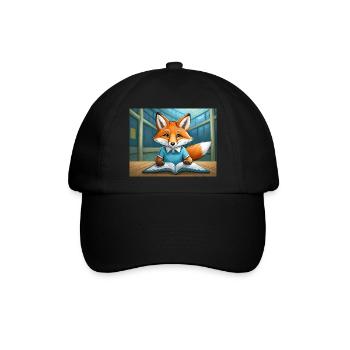 Niedlicher kleiner Teufel Fuchs Alltag – liest - Baseballkappe - Schwarz/Schwarz - Vorne