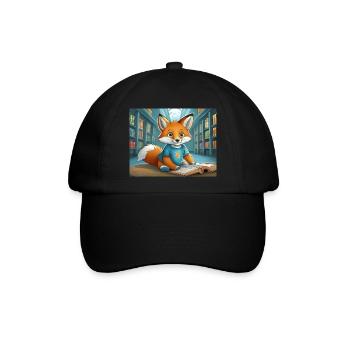 Niedlicher kleiner Teufel Fuchs Alltag – liest - Baseballkappe - Schwarz/Schwarz - Vorne