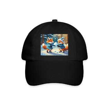 niedlicher kleiner Teufel Fuchs Alltag – Schnee spielen - Baseballkappe - Schwarz/Schwarz - Vorne