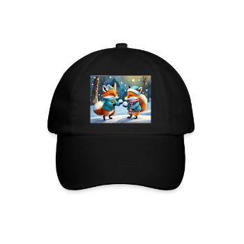 niedlicher kleiner Teufel Fuchs Alltag – Schnee spielen - Baseballkappe - Schwarz/Schwarz - Vorne