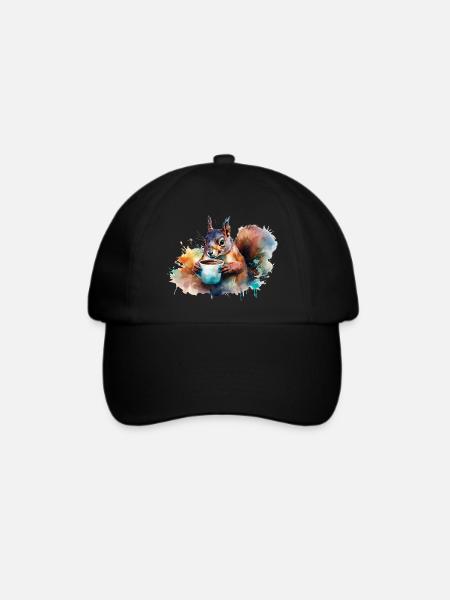 Eichhörnchen trinkt eine Tasse Kaffee - Baseballkappe - Schwarz/Schwarz