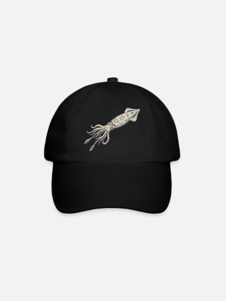 Bestickter Tintenfisch – Meeresmotiv (gedruckt) - Baseballkappe - Schwarz/Schwarz
